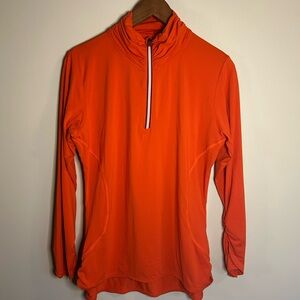 Title Nine | Orange Paradigm Long Sleeve Half Zip Pullover Ruched Sleeve